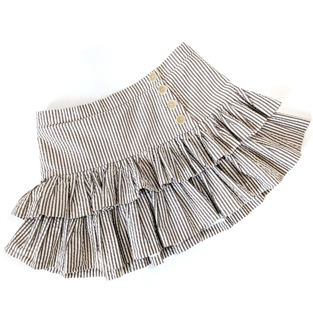 Vintage Seersucker Mini Skirt Ruffled Striped S